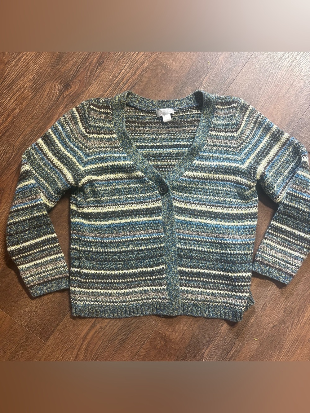 Christopher & Banks knitted button front green brown striped cardigan